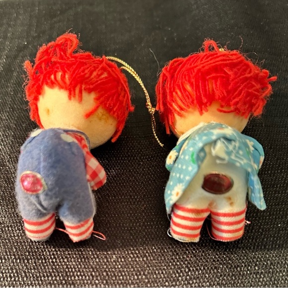 Vintage flocked Raggedy Ann and Andy Christmas Ornaments Japan - Picture 6 of 7